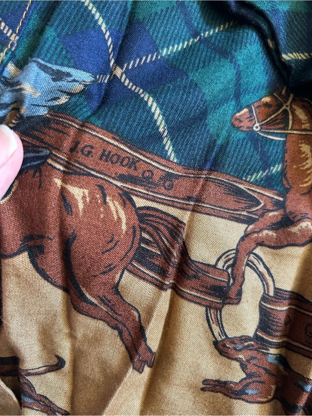 Vintage J. G. Hook equestrian blackwatch plaid rectangle scarf foxhunt